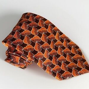 ERMENEGILDO ZEGNA Men's 100% Silk Necktie Made In Italy Leaves Rare Brown/Orange